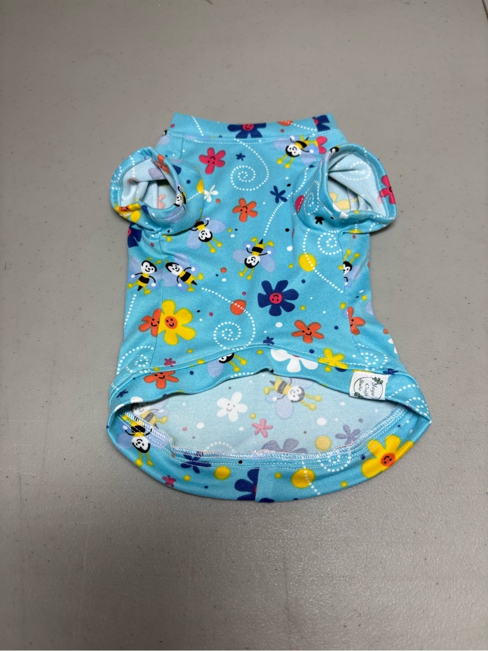 Blue Bee & Floral Print Small Dog Shirt